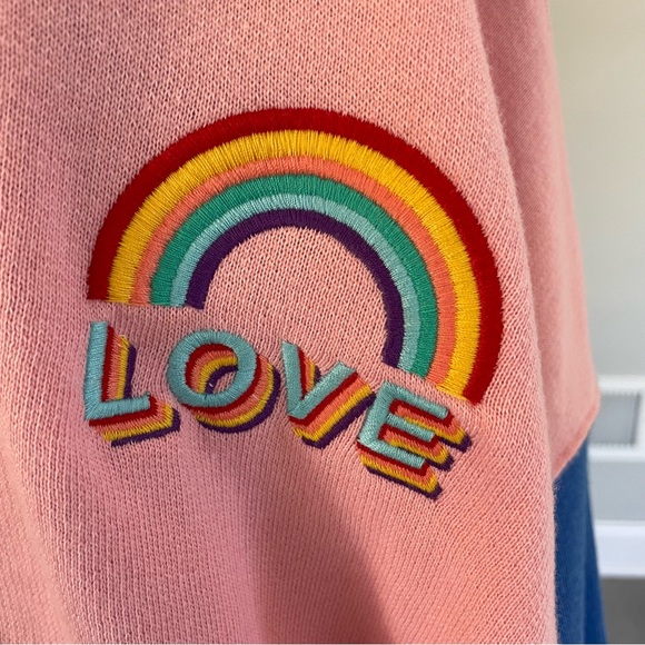 NWT XL Oversized colorful pink orange blue yellow rainbow, love zip up hoodie. - Picture 3 of 7